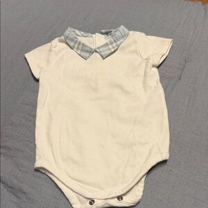 Burberry White Onesie with Blue Plaid Collar